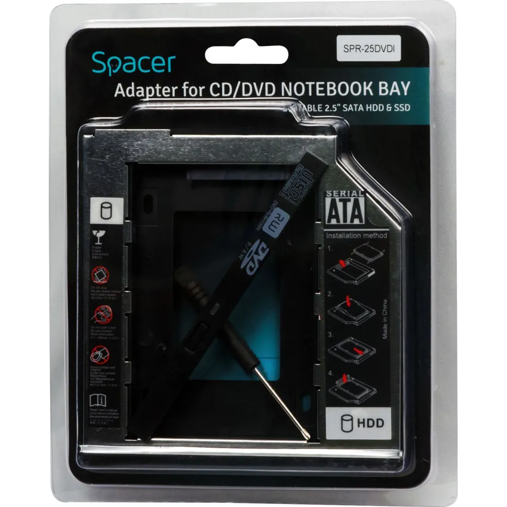 Adaptor pentru CD/DVD, Spacer, compatibil cu SSD/HDD de 2.5", SATA