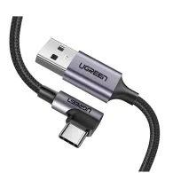 Cablu alimentare si date ugreen us284 fast charging data cable pt. smartphone usb la usb type-c 3a angled 90° braided 3m neg