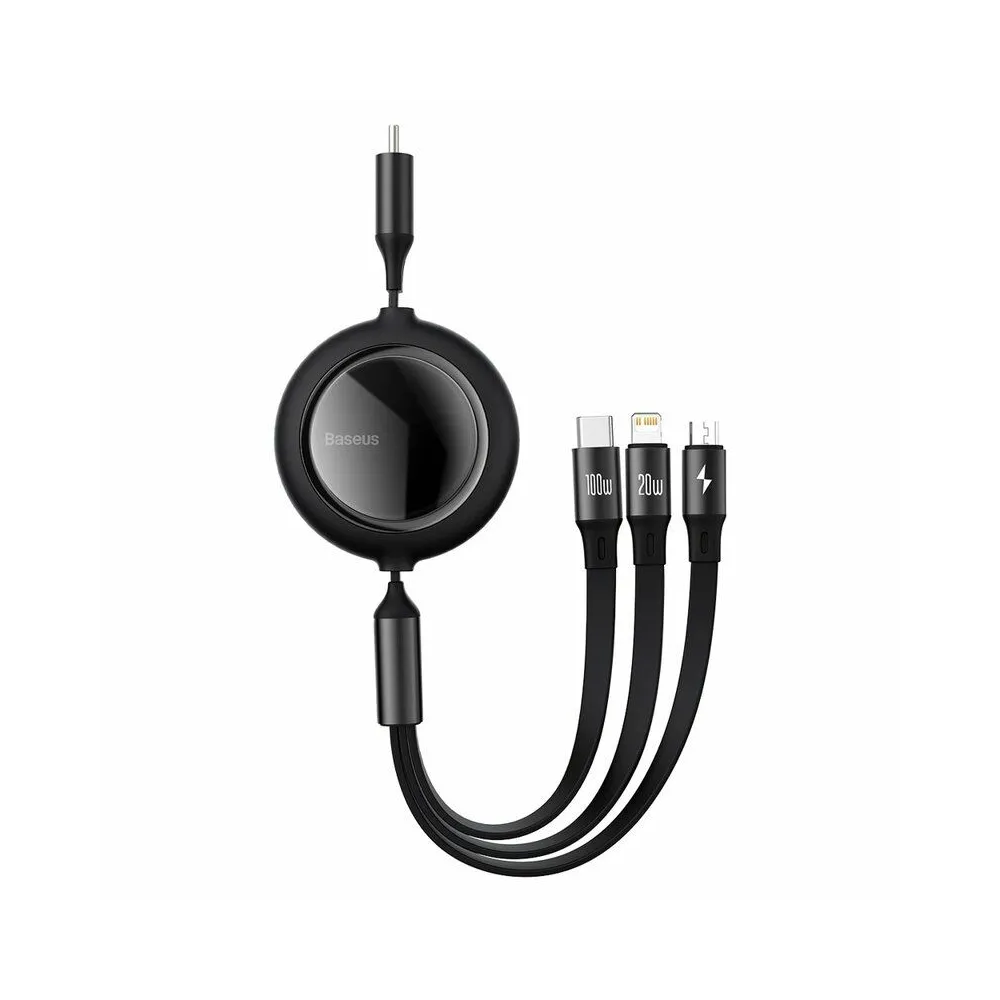 Cablu alimentare si date baseus bright mirror one-for-three retractable pt. smartphone usb type-c la micro-usb + lightning ip