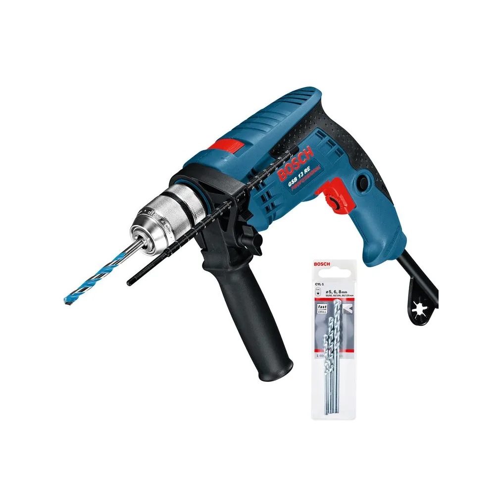 Bosch GSB 13 RE Masina de gaurit cu percutie 600W + Set 3 burghie zidarie Bosch - 1