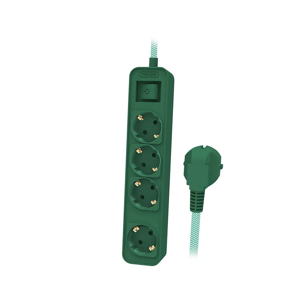 Prelungitor comutator master 4 cai 1.5m verde philips