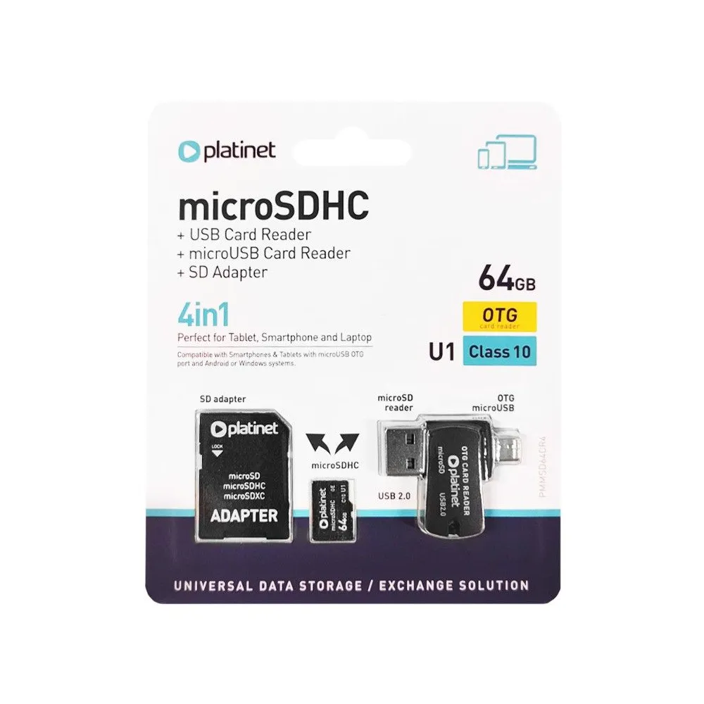 Micro sd card 64gb otg/card reader/adaptor platinet