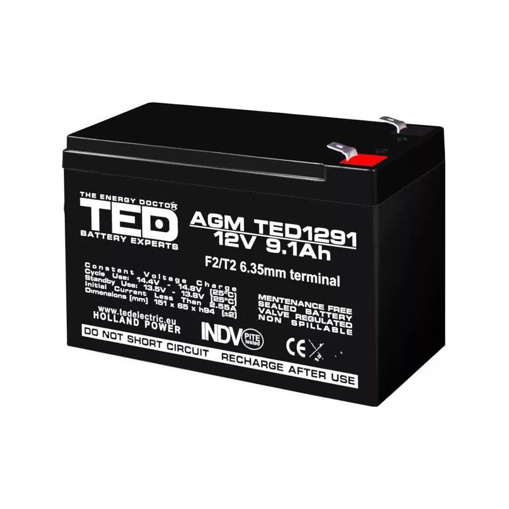 Acumulator TED1291, 12V- 9.1Ah, F2
