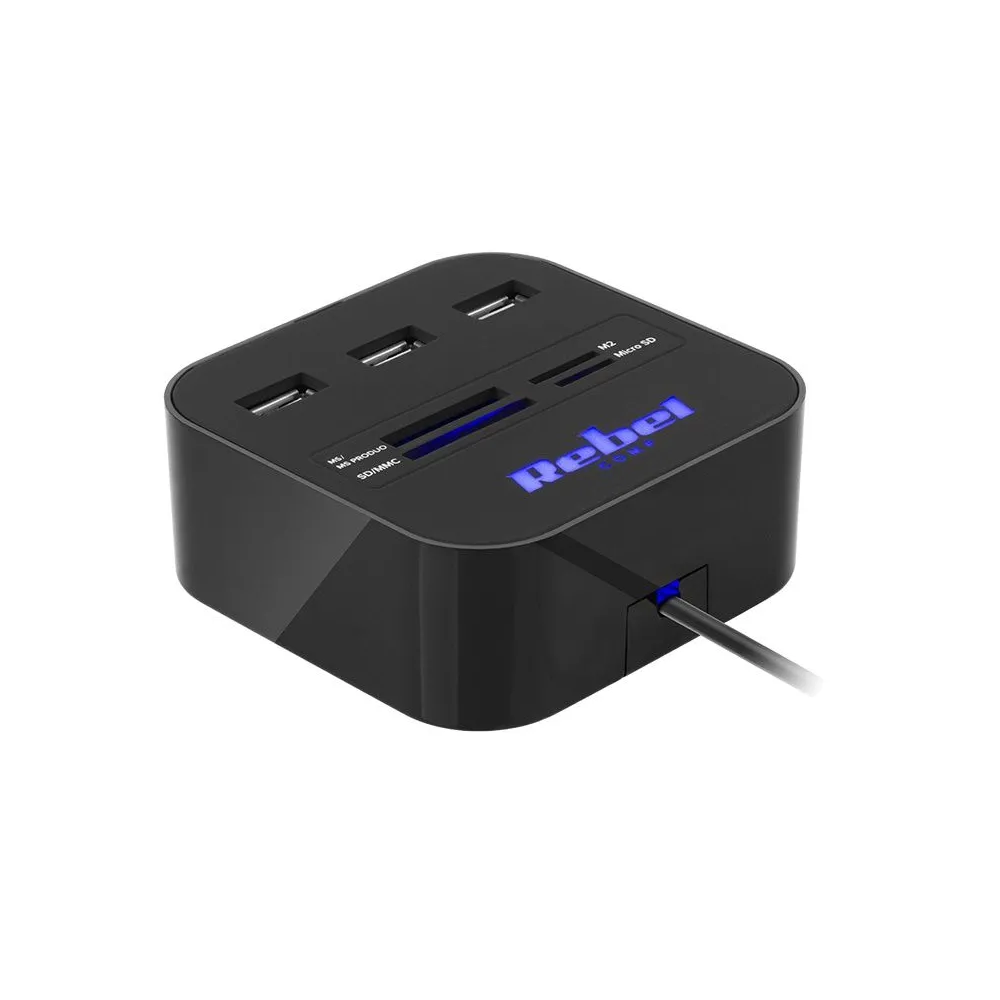 Hub 3x usb 2.0 si cititor card sd/microsd rebel