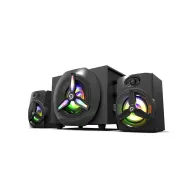 Boxe spacer gaming 2.1 rms: 16w (2 x 3w + 10w) control volum bass subwoofer lemn mdf 220v alimentare 14 x led black spb-hurrican