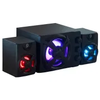 Boxe spacer gaming 2.1 rms: 11w (2 x 3w + 5w) control volum bass si inalte subwoofer lemn mdf 14 x led usb power black spb-thund