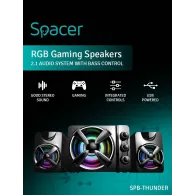 Boxe spacer gaming 2.1 rms: 11w (2 x 3w + 5w) control volum bass si inalte subwoofer lemn mdf 14 x led usb power black spb-thund