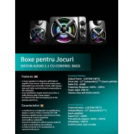 Boxe spacer gaming 2.1 rms: 11w (2 x 3w + 5w) control volum bass si inalte subwoofer lemn mdf 14 x led usb power black spb-thund