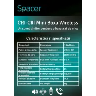 Boxa spacer portabila bluetooth cri-cri-bk rms:  3w control volum acumulator 300mah timp de functionare pana la 2 ore distanta d