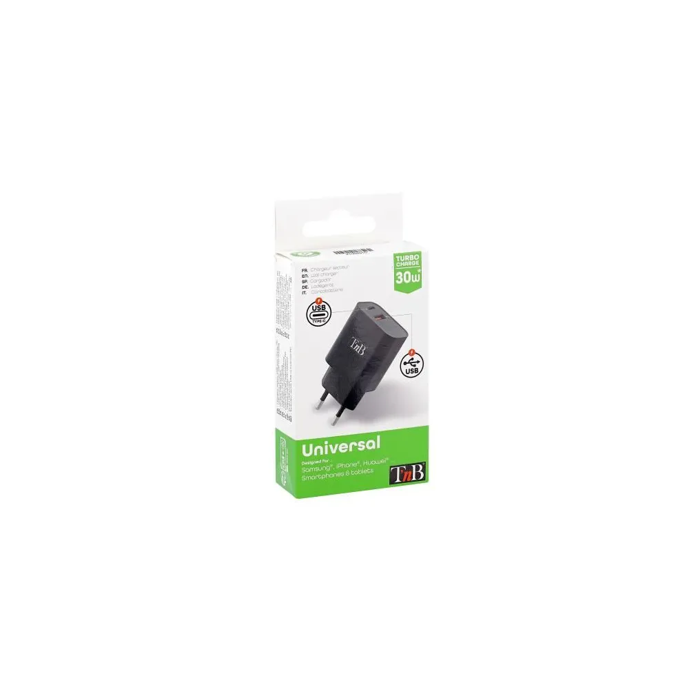 Tnb usb type-c pd + usb-a 30w wall charger - black