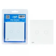 Intrerupator dublu cu touch pni sh202 din sticla alb cu