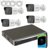 Kit supraveghere 4 camere exterior 2mp PE, NVR  POE hikvision, HDD 2TB, 4x patch cord 30m