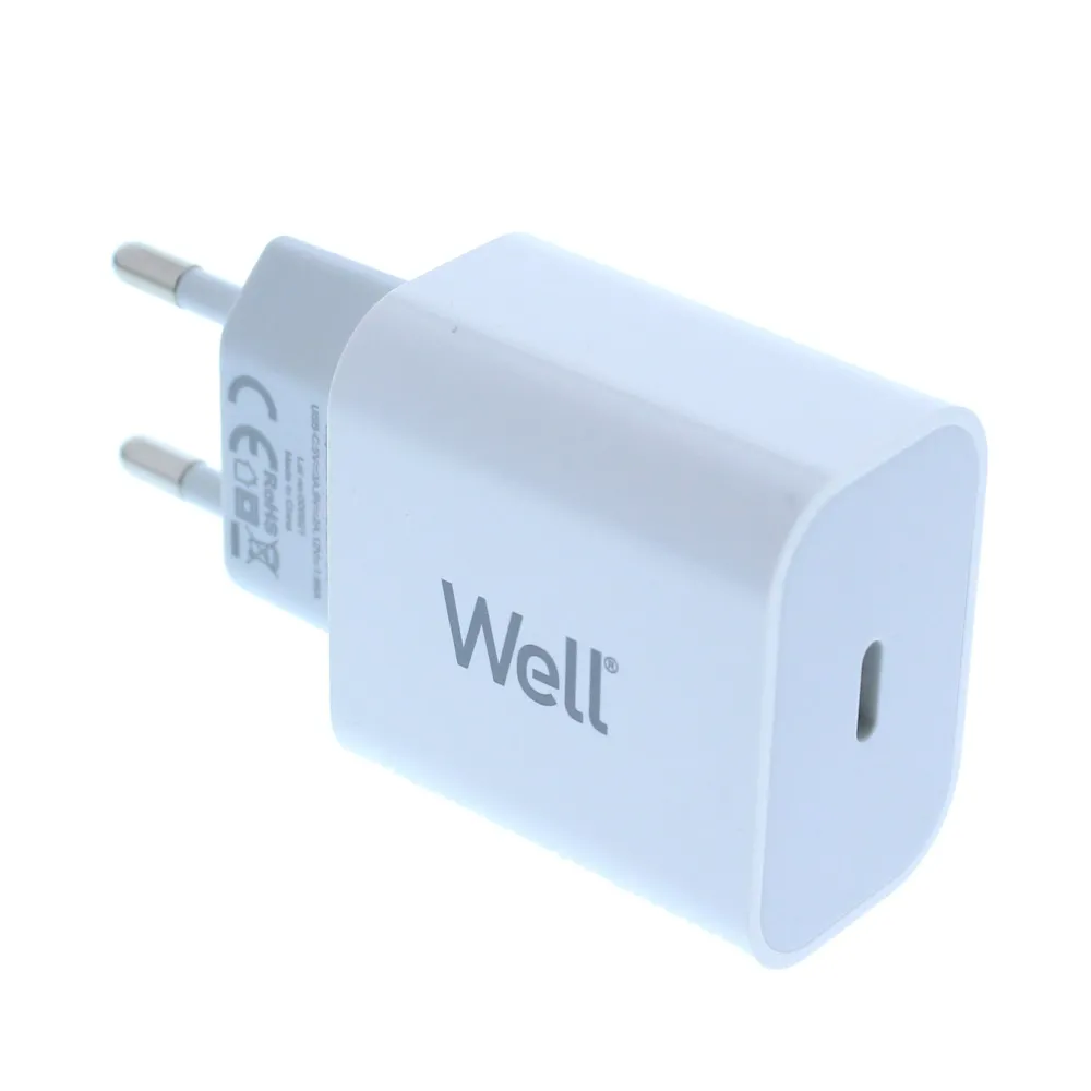 Incarcator retea Well, 1x USB-C PD 20W alb, punga