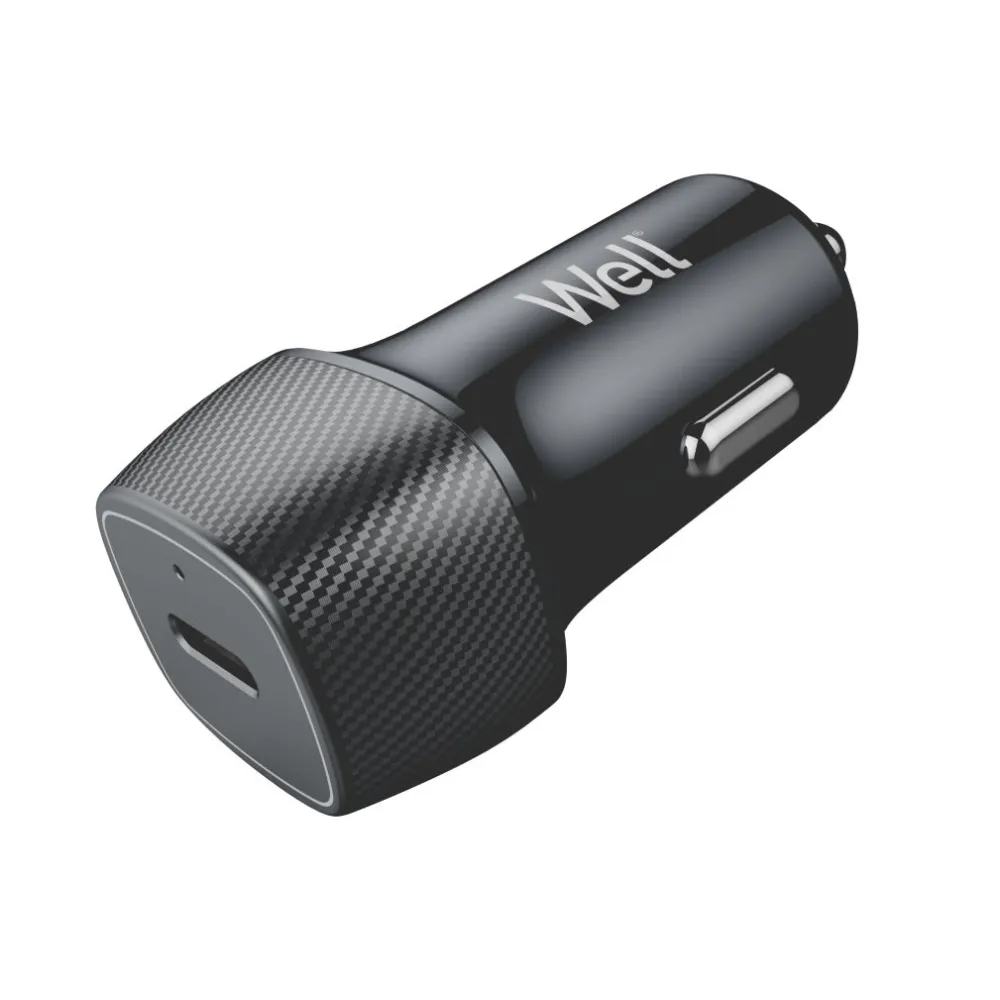 Incarcator auto Well, 1x USB-C 25W, negru, cutie