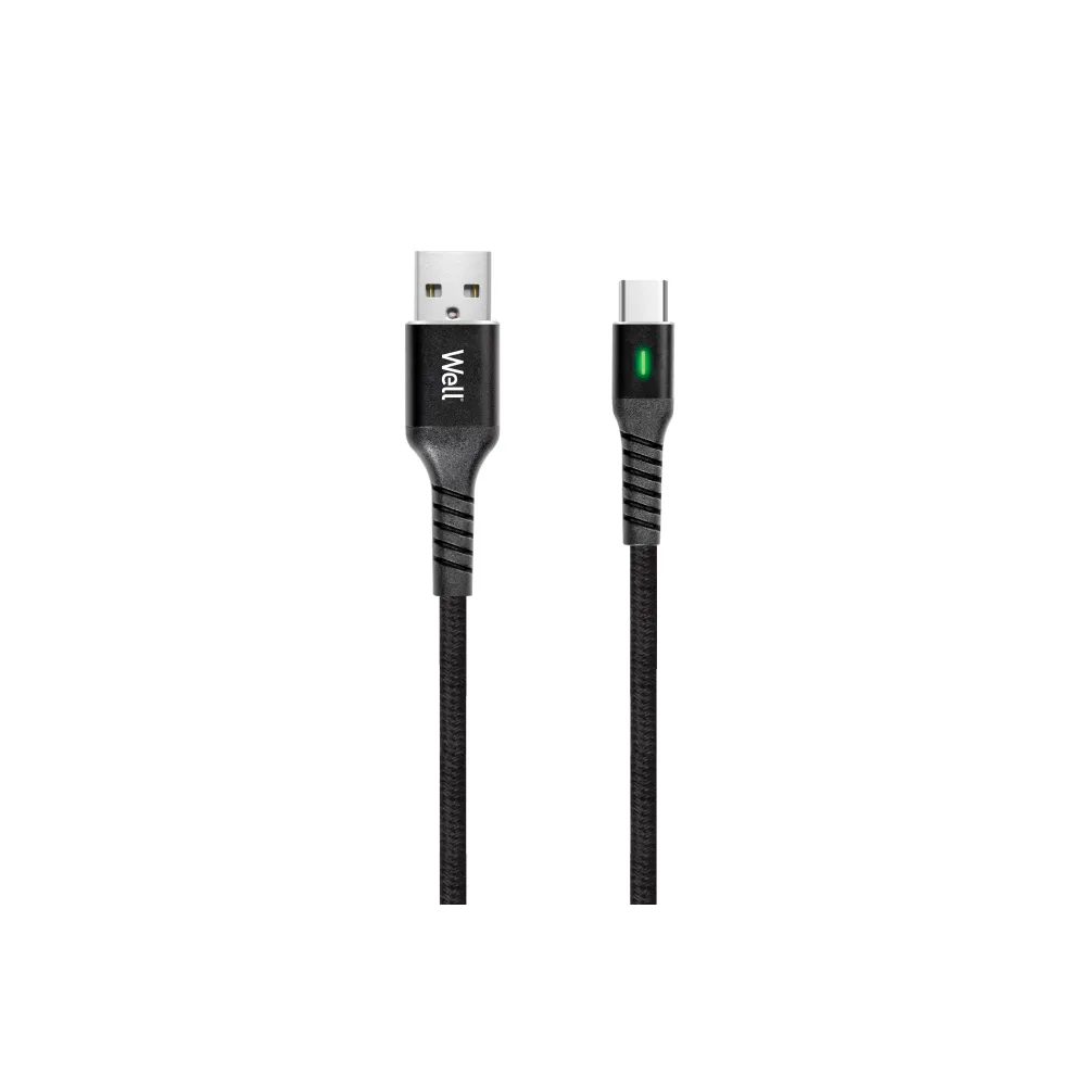 Cablu USB 2.0 A tata - USB-C, 1m, indicator incarcare, negru, Well
