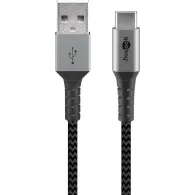 Cablu USB 2.0 A tata - USB-C, 1m, gri/argintiu, Goobay