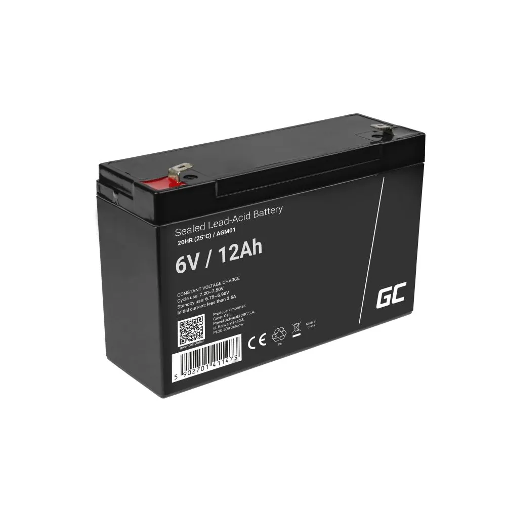 Acumulator plumb acid GreenCell 6V 12AH, terminal F1/T1, AGM01