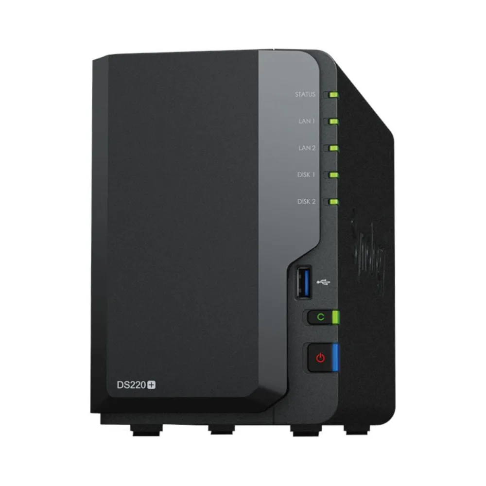 Nas synology tower hdd x 2 capacitate maxima 108 tb memorie ram 2 gb rj-45 (gigabit) x 2 porturi usb 3.0 x 2 ds220+ (include tv 