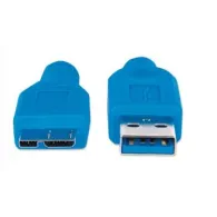 Manhattan USB 3.0, A Micro-B, 1 m cabluri USB USB 3.2 Gen 1 (3.1 Gen 1) USB A Micro-USB B Albastru