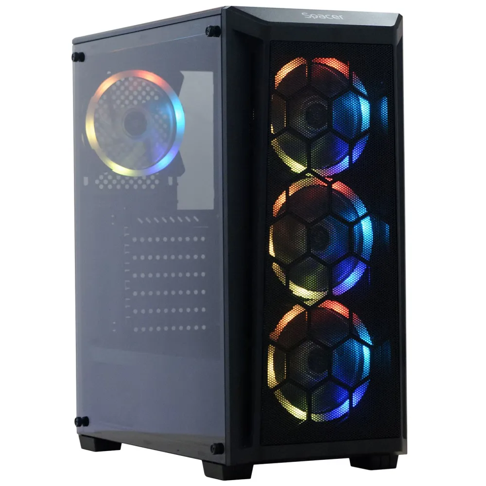 Carcasa  spacer - gaming middle tower atx spider fara sursa sticla securizata 4 x fan usb 2.0 x 1 usb 3.0 x 2 hub telecomanda sp