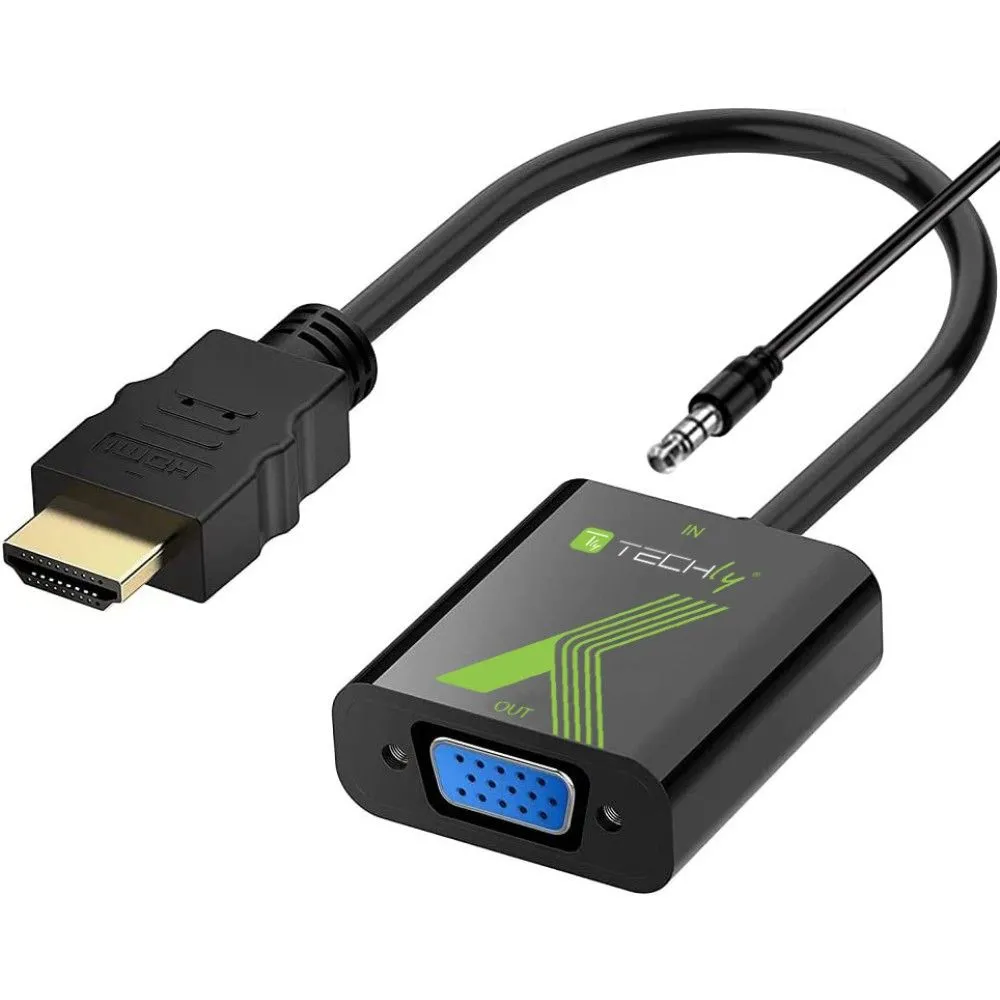 Techly HDMI - VGA+3.5mm M F 0,15 m Negru