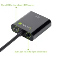 Techly HDMI - VGA+3.5mm+Micro USB B M F 0,15 m Negru