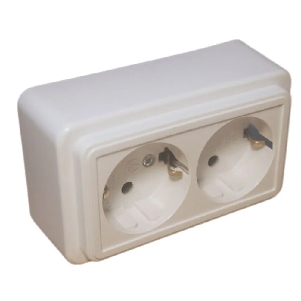 Priza dubla Spin - montaj aparent, alb