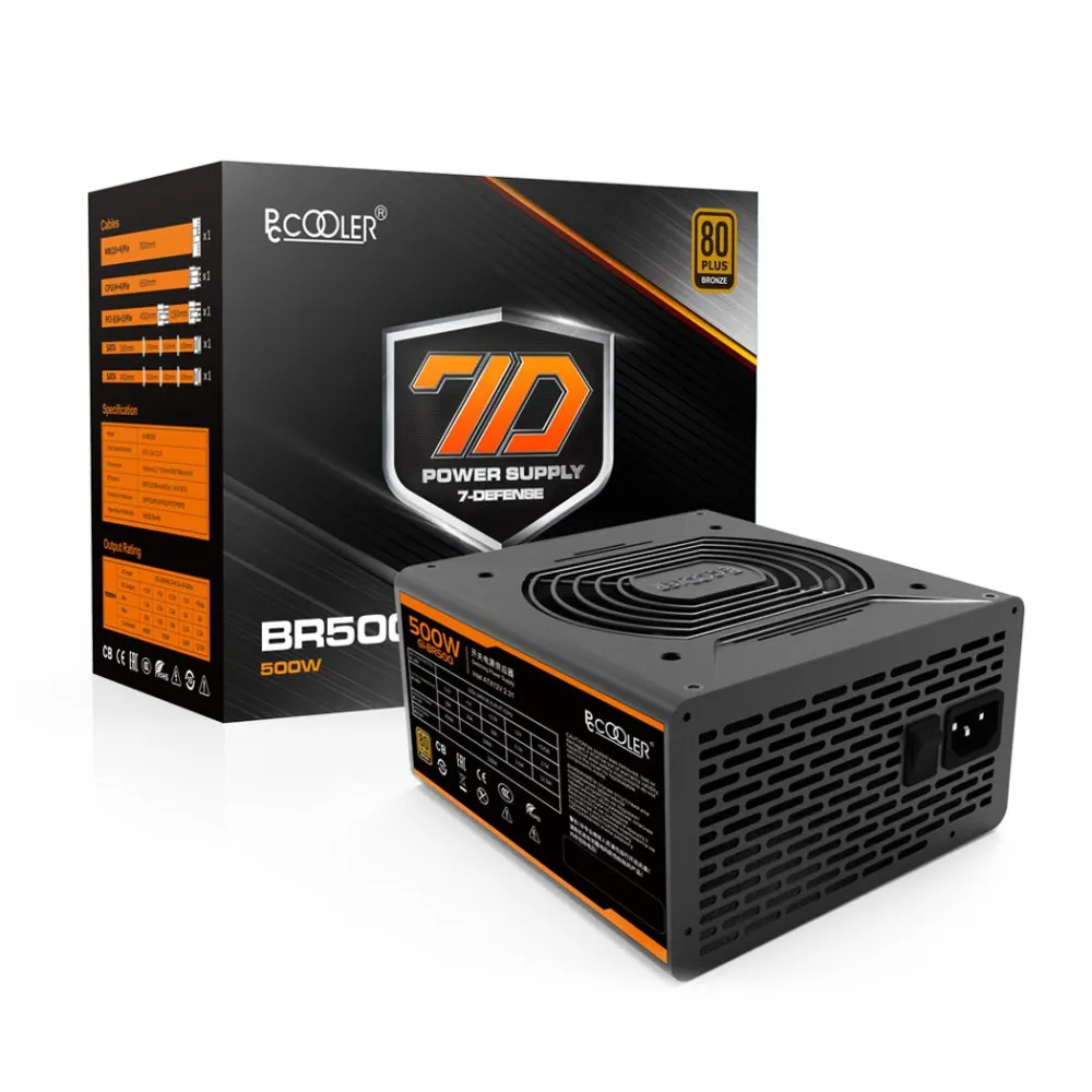 Sursa pccooler 500w (real) fan 120mm pwm 80 plus bronze 2x pci-e (6+2)  6x s-ata gi-br500  (include tv 1.75lei) Pccooler - 1