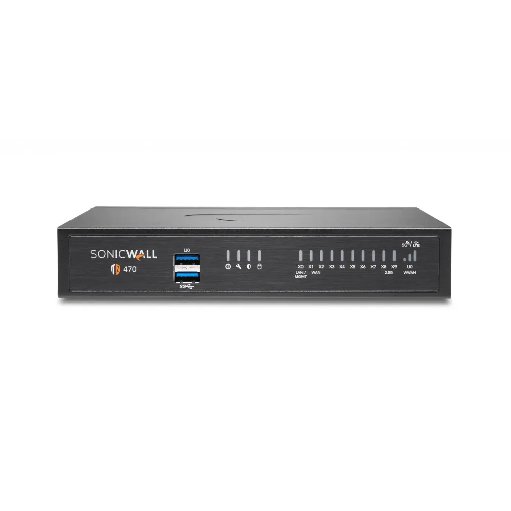 Firewall SonicWall model TZ470 8xGbE 2xUSB 3.0 firewall throughput3.5Gbps, IPS throughput 2.Gbps, VPN throughput 1.5Gbps, maxim 