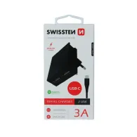 Set Incarcator retea Swissten Smart IC 2xUSB 3A+Cablu Date Type C 1.2m, Negru