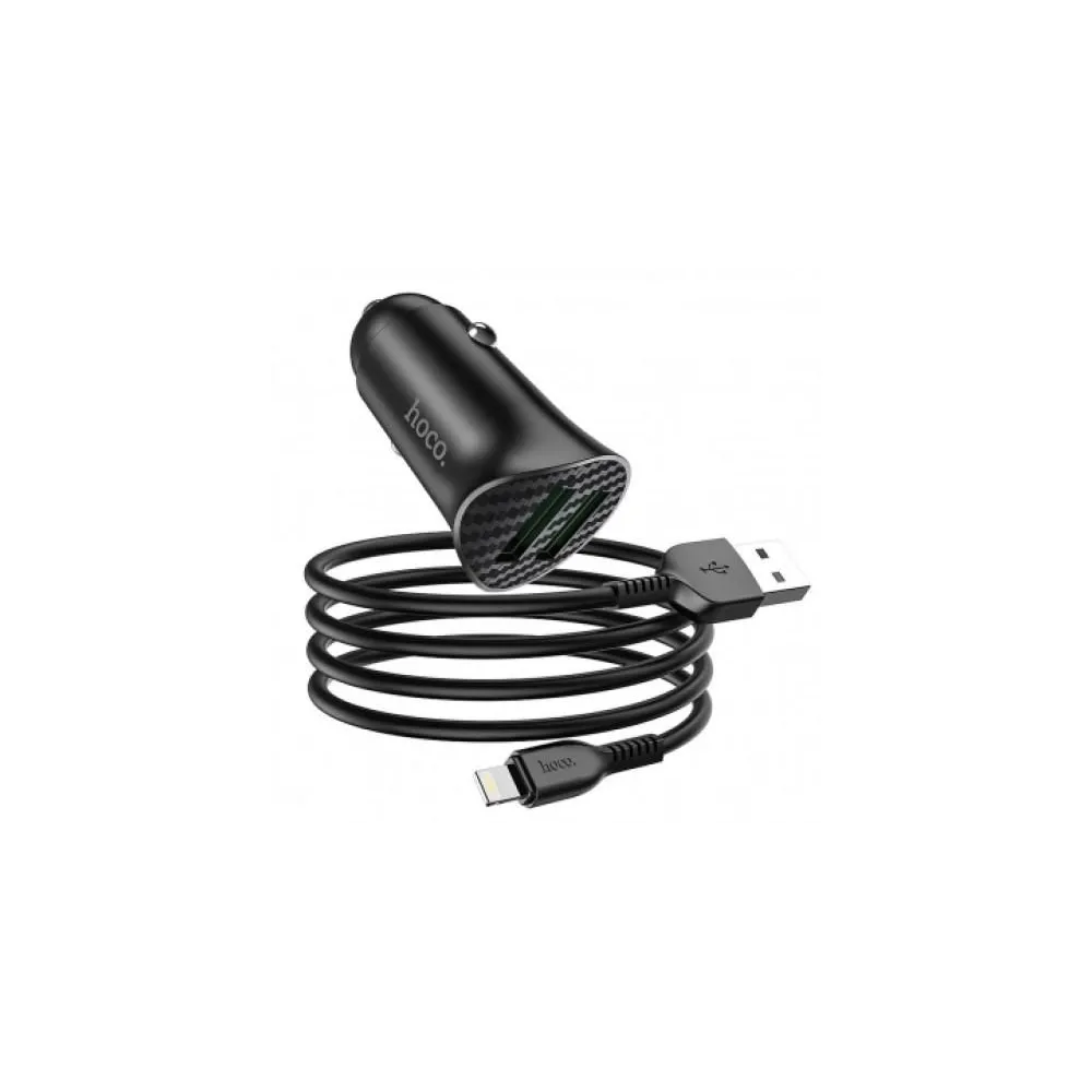 Incarcator Auto cu cablu Lightning HOCO Z39, 2 X USB, Quick Charge, 18W, Negru