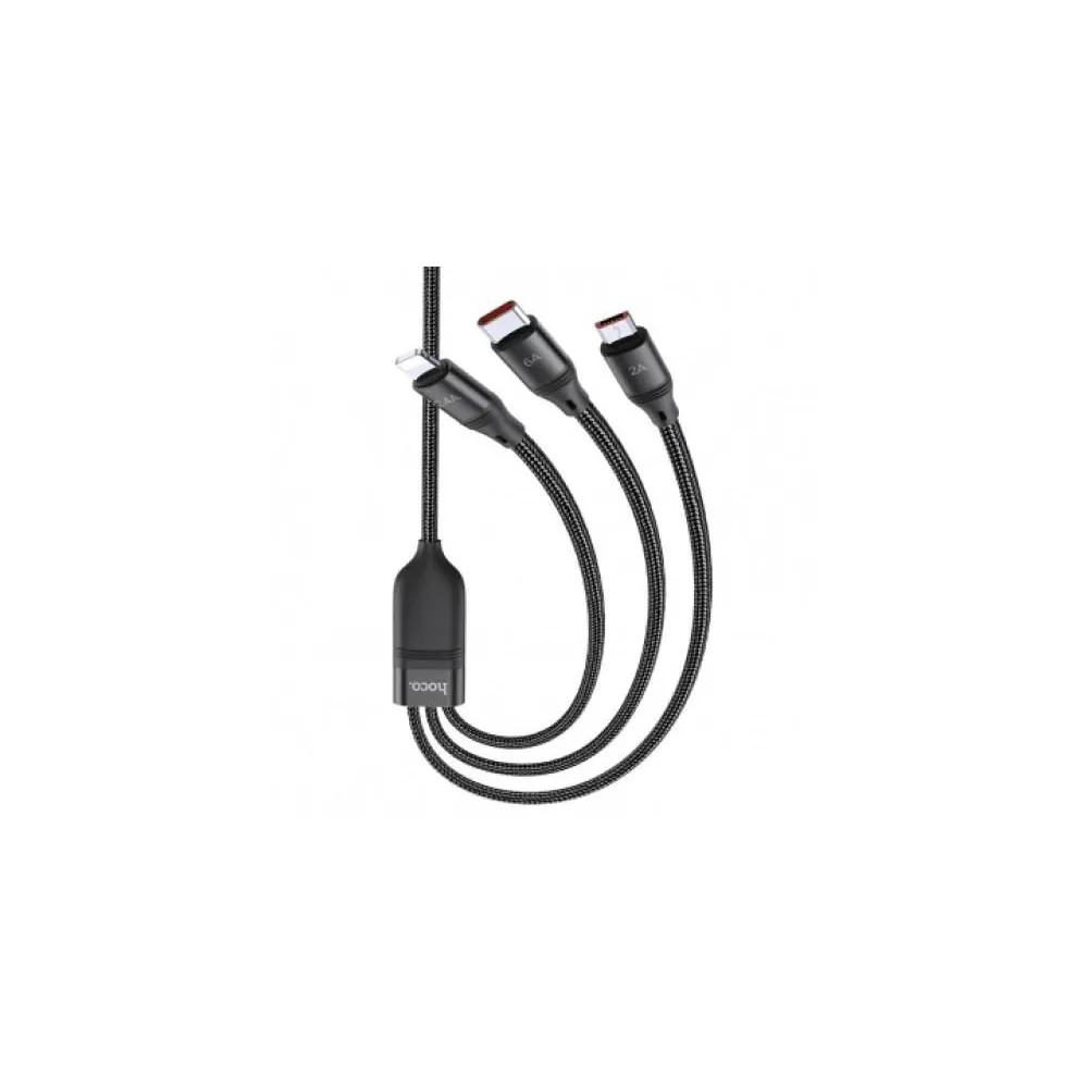 Cablu Incarcare USB la Lightning / USB Type-C / MicroUSB HOCO U104, 1.2 m, 6A, Negru