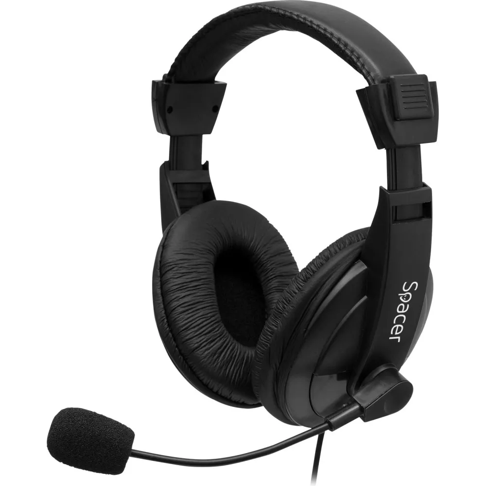 Casti  spacer cu fir standard utilizare multimedia microfon pe brat conectare prin jack 3.5 mm x 2 negru spk-222 (include tv 0.8