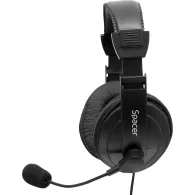 Casti  spacer cu fir standard utilizare multimedia microfon pe brat conectare prin jack 3.5 mm x 2 negru spk-222 (include tv 0.8