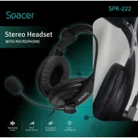 Casti  spacer cu fir standard utilizare multimedia microfon pe brat conectare prin jack 3.5 mm x 2 negru spk-222 (include tv 0.8
