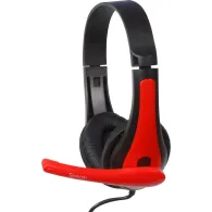 Casti  spacer cu fir standard utilizare multimedia microfon pe brat conectare prin jack 3.5 mm x 2 negru / rosu spk-507 (include