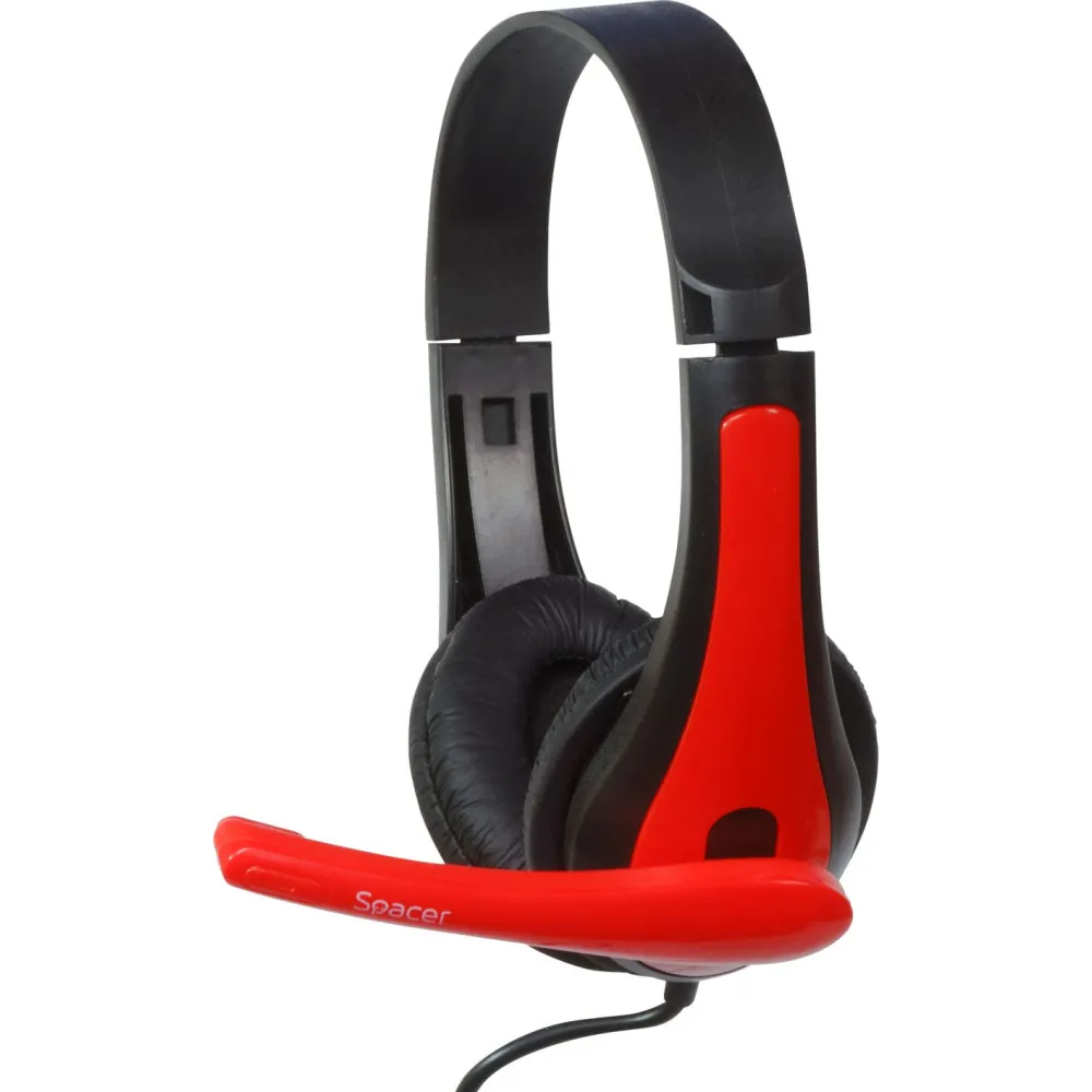 Casti  spacer cu fir standard utilizare multimedia microfon pe brat conectare prin jack 3.5 mm x 2 negru / rosu spk-507 (include