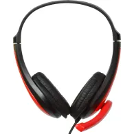 Casti  spacer cu fir standard utilizare multimedia microfon pe brat conectare prin jack 3.5 mm x 2 negru / rosu spk-507 (include