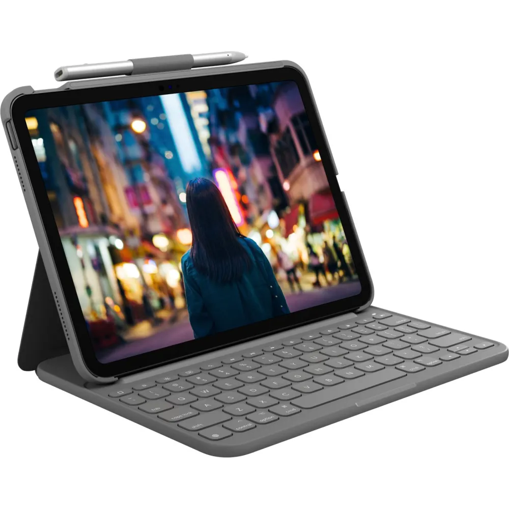 Logitech Slim Folio AZERTY Franţuzesc Bluetooth Gri