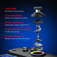 Controller Wireless Techsuit (BSP-D8 Pro) pentru telefon, tablete (Android, iOS, PS4), Bluetooth, RGB Lights, 400mAh, negru