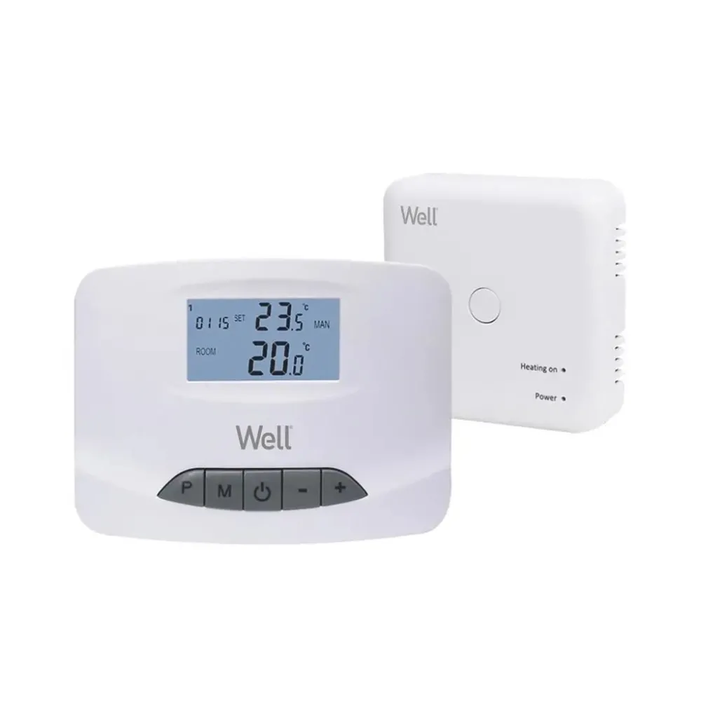 Termostat Well, electronic programabil cu afisaj digital wireless, alb