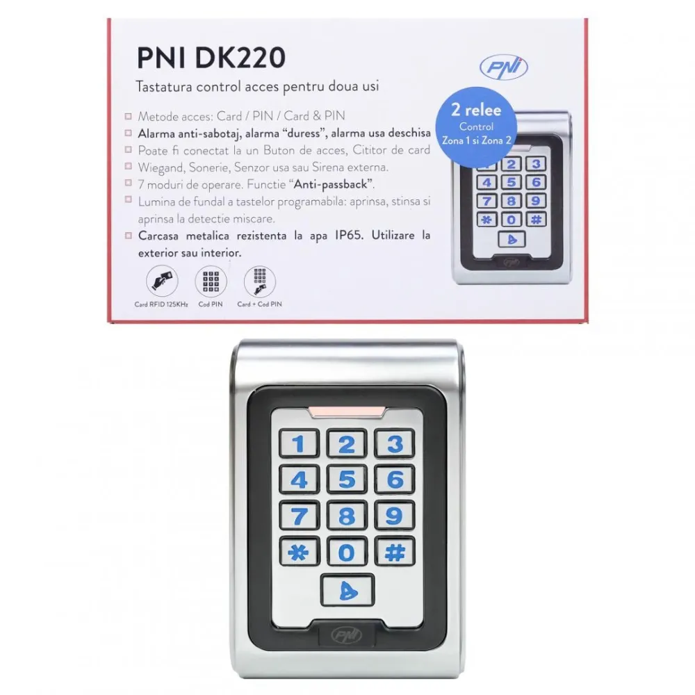 Tastatura control acces pni dk220 stand alone exterior si interior