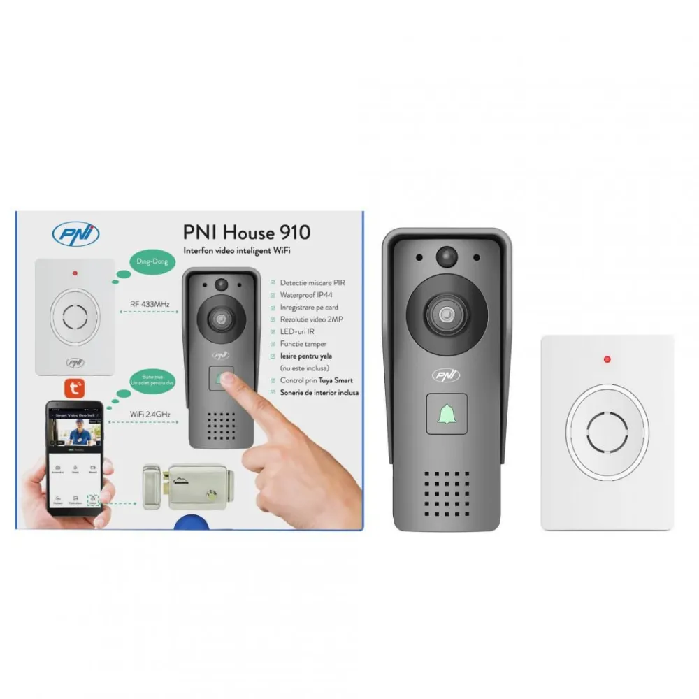 Interfon video inteligent pni house 910 wifi hd p2p iesire
