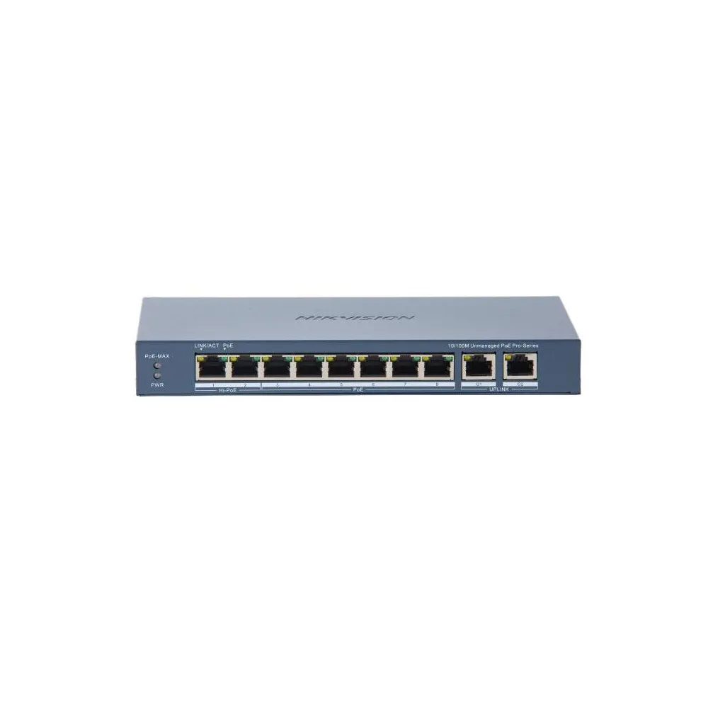 Switch poe hikvision ds-3e0310hp-e(c): 8 × 10/100 mbps poe port2
