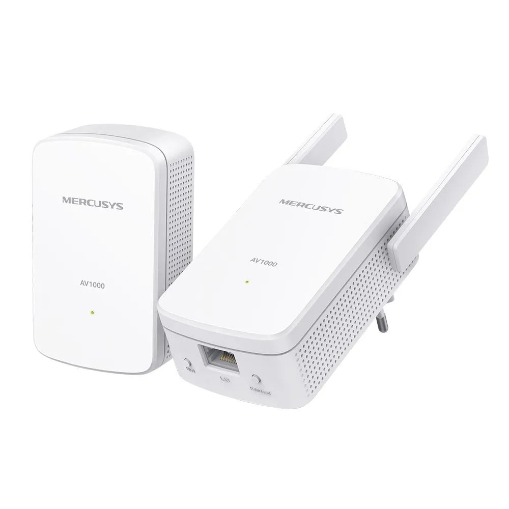 Kit powerline wi-fi gigabit mercusys wi-fi de 300 mbps 2.4ghz tehnologie av2 av1000 pana la 1000 mbps rj-45 x 1 porturi 10/100/1