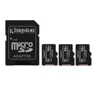 Kingston 64gb micsdxc canvas select plus 100r a1 c10 three pack + single adp