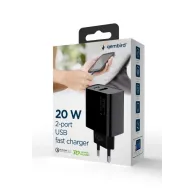 Gembird 2-port 20w usb fast charger black