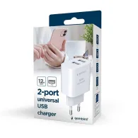 Gembird 2-port universal usb charger 2.4a white
