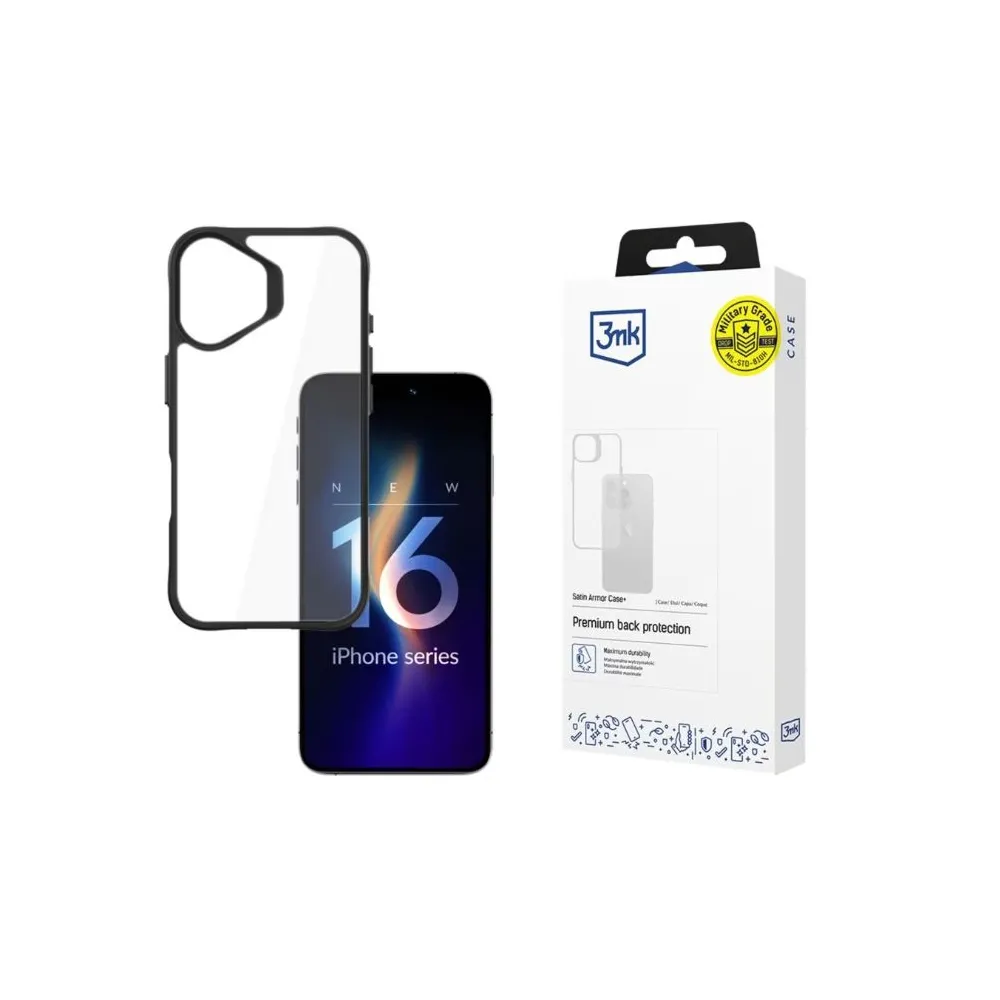 Protective cover 3mk satin armor case+ for iphone 16 transparent