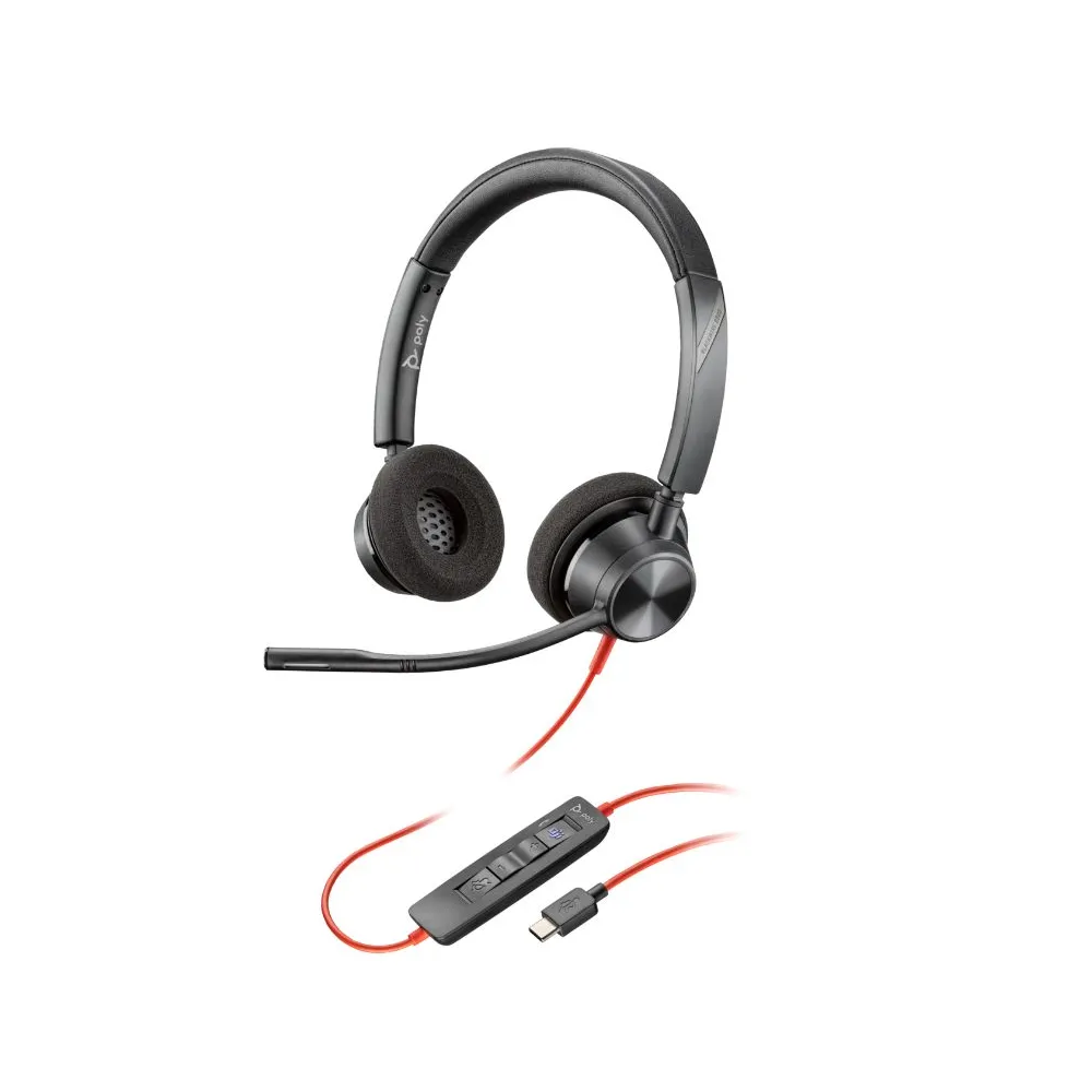 Hp poly blackwire 3220 stereo usb-c headset +usb-c/a adapter